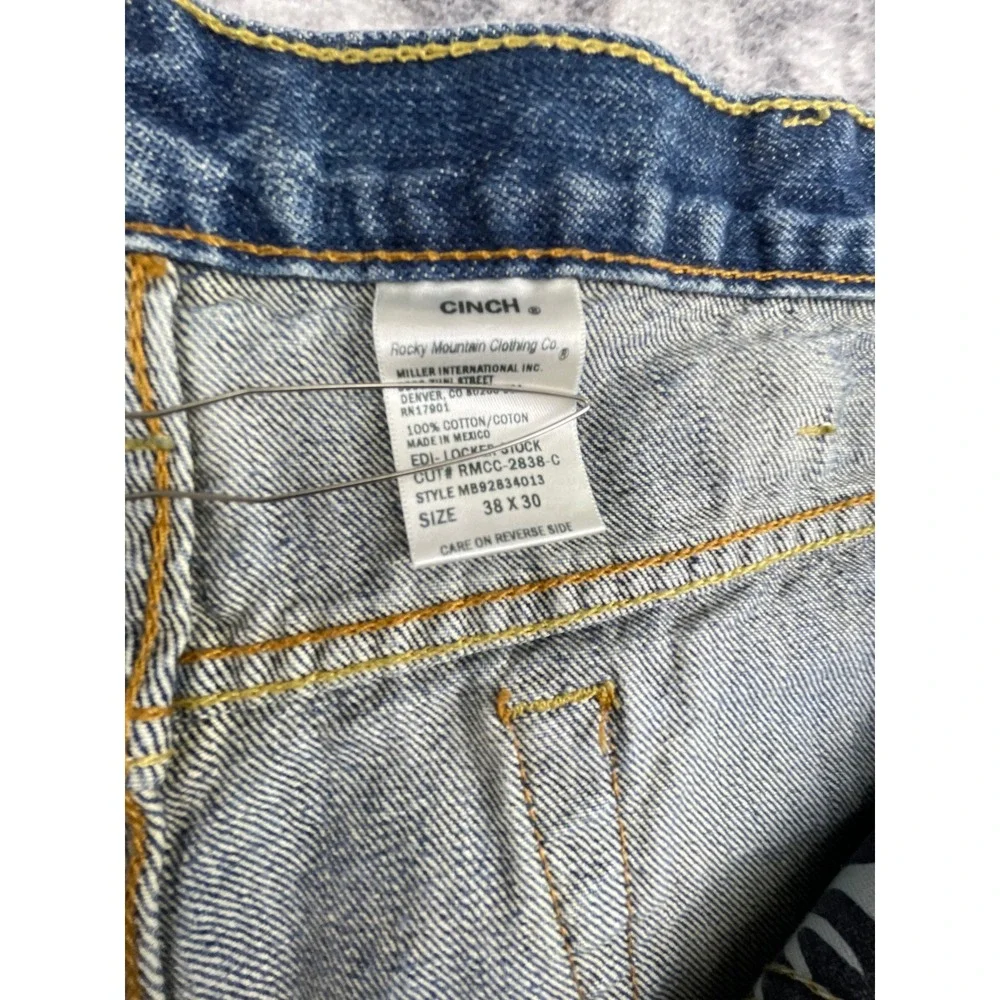 Cinch Mens 38x30 Relaxed Fit Straight Cut Jeans Medium Blue Denim Western Work